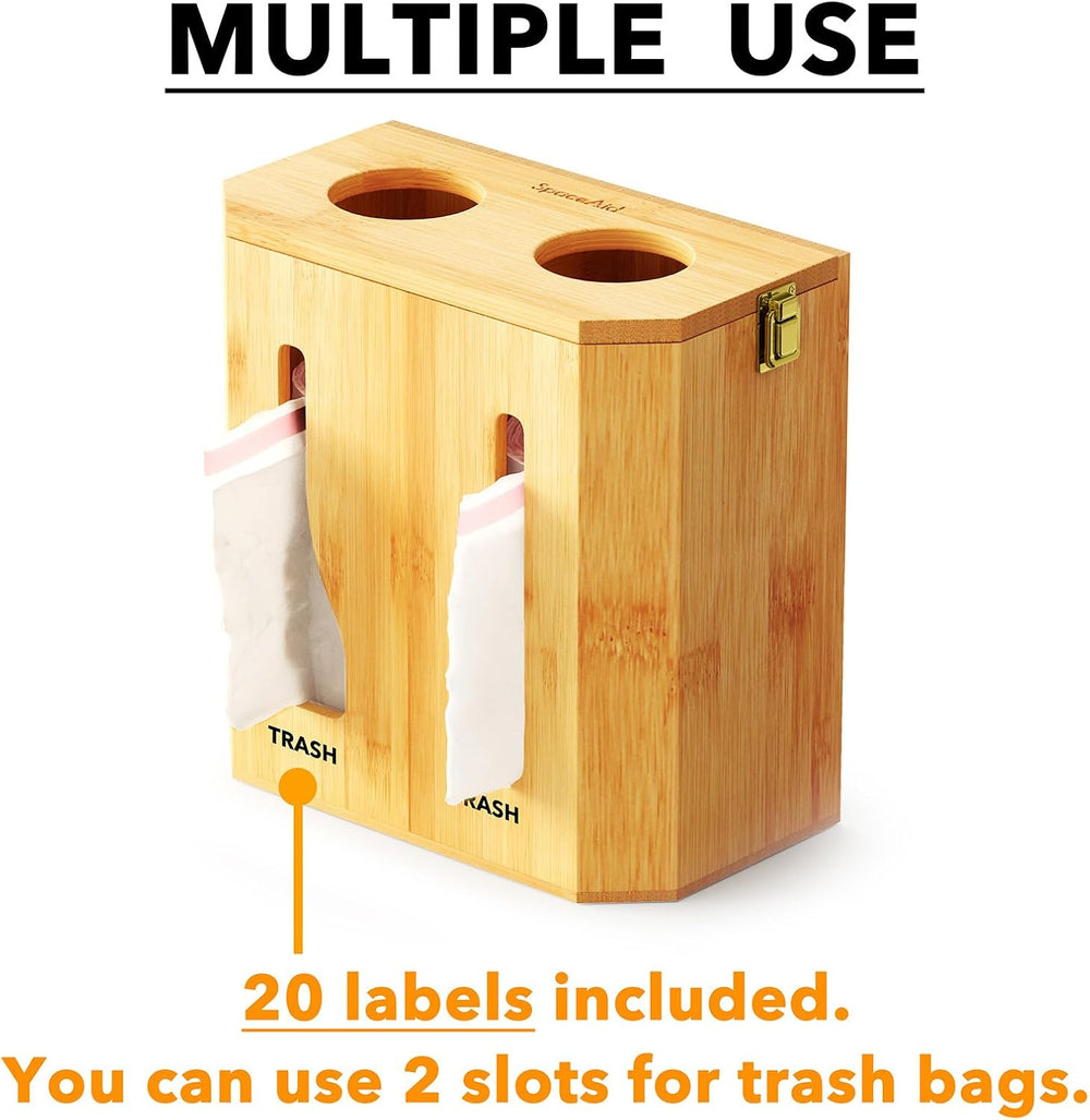 SpaceAid Bamboo 2 in 1 Garbage Bag Roll Holder & Dispenser, Under Sink Or...