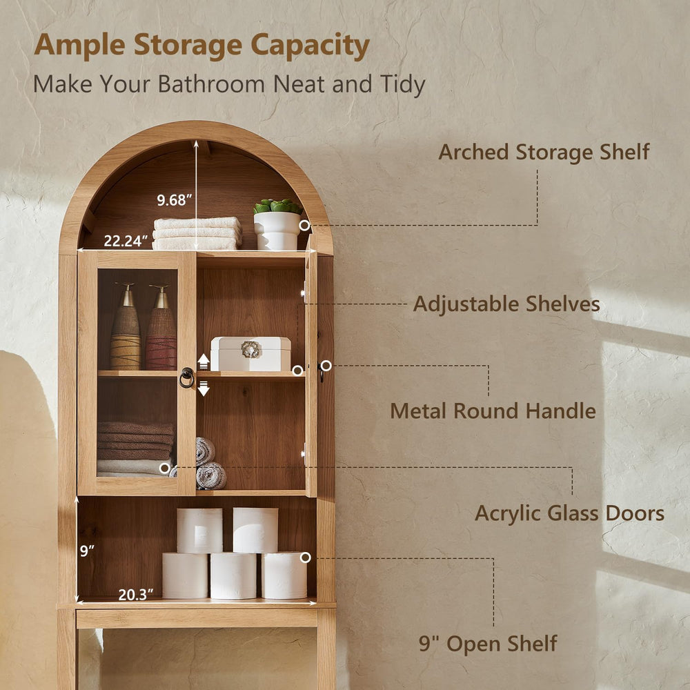 IFGET Arched Over The Toilet Storage Cabinet with Acrylic Doors,Natural Oak