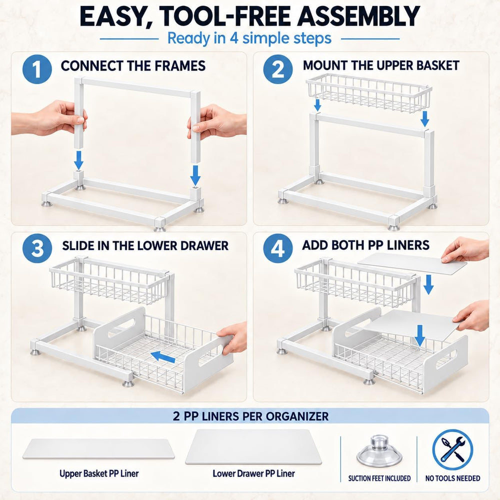 Under Sink Organizer, 2-Tier Pull-Out Metal Drawer, 2 Pack