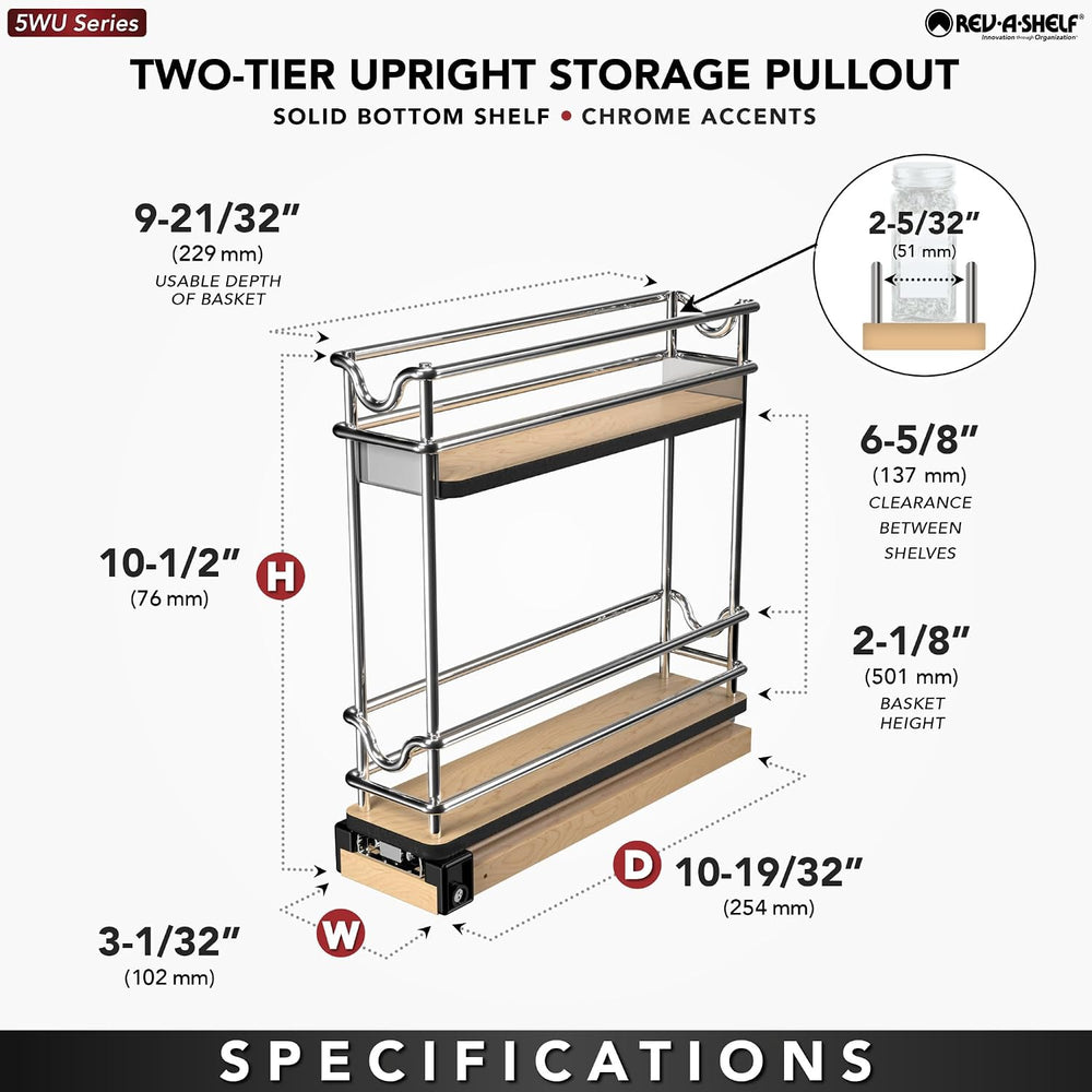 Rev-A-Shelf Narrow 3"W Pullout Upright Organizer for Cabinets