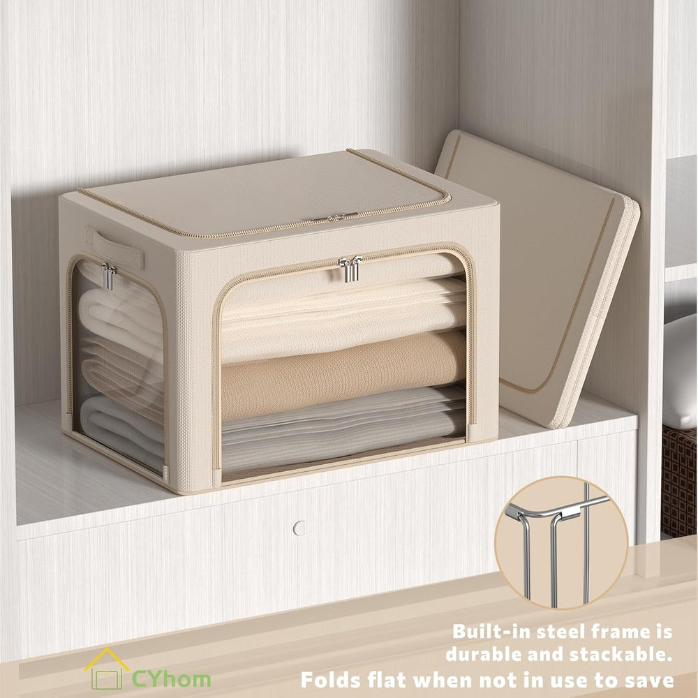 3Pack Clothes Storage Bins - Oxford Frame Storage Box Foldable Stackable Stor...