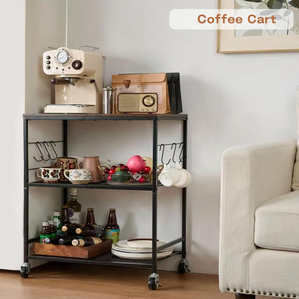 3 Tier Rolling Microwave Cart with Storage, Kitchen Organizer on Wheels