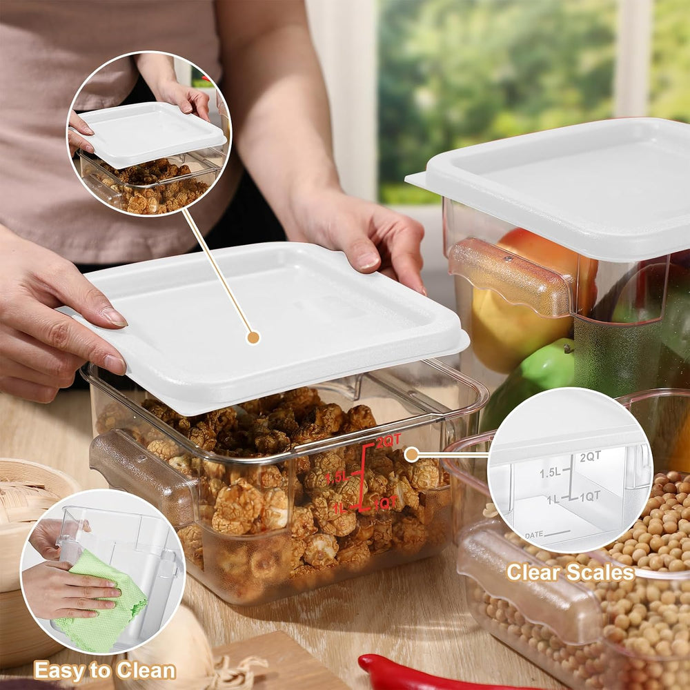 Barydat 4 Pcs Square Food Storage Containers with Lids 2qt & 4qt, White
