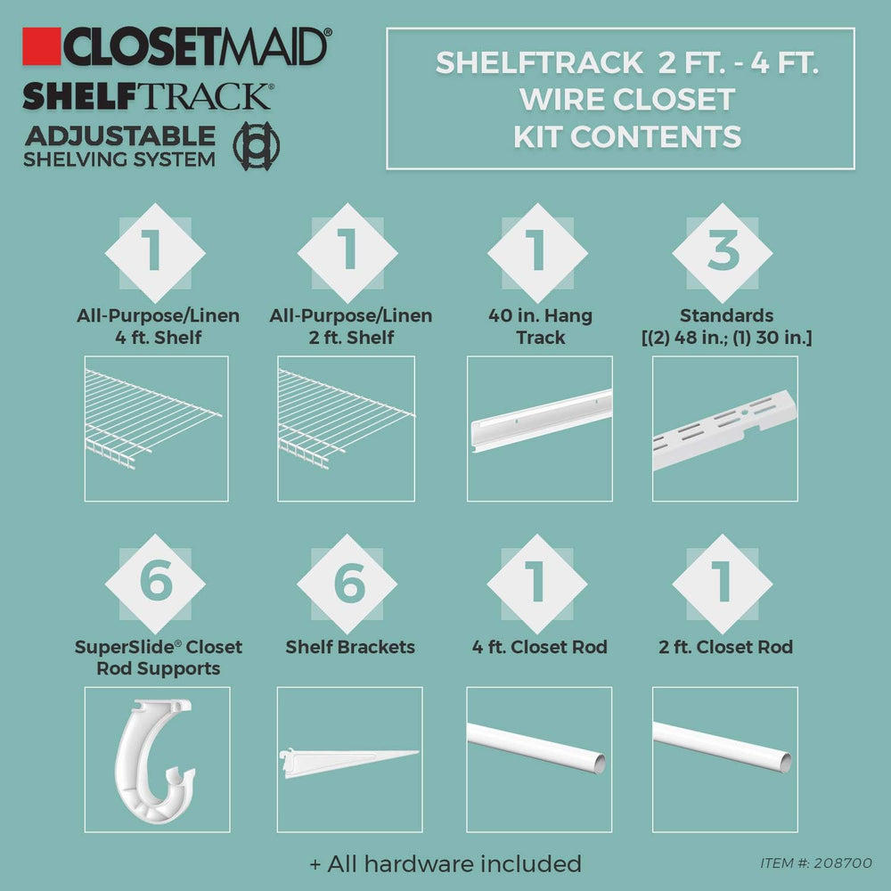 ClosetMaid ShelfTrack Wire Closet Organizer System, Adjustable from 2 to 4 Ft...