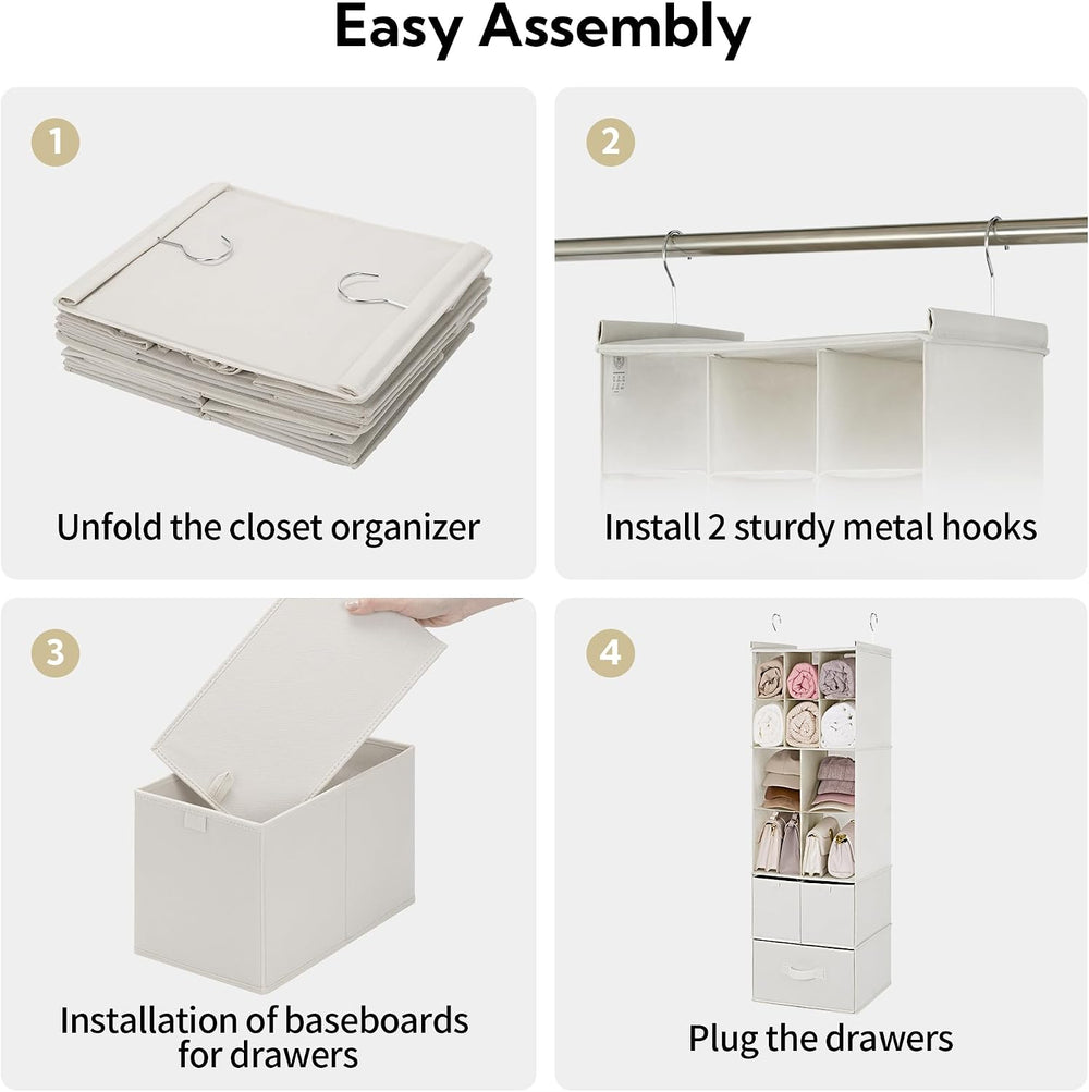 GRANNY SAYS Hanging Closet Organizer, 3 Drawers, 6 Shelves, Beige