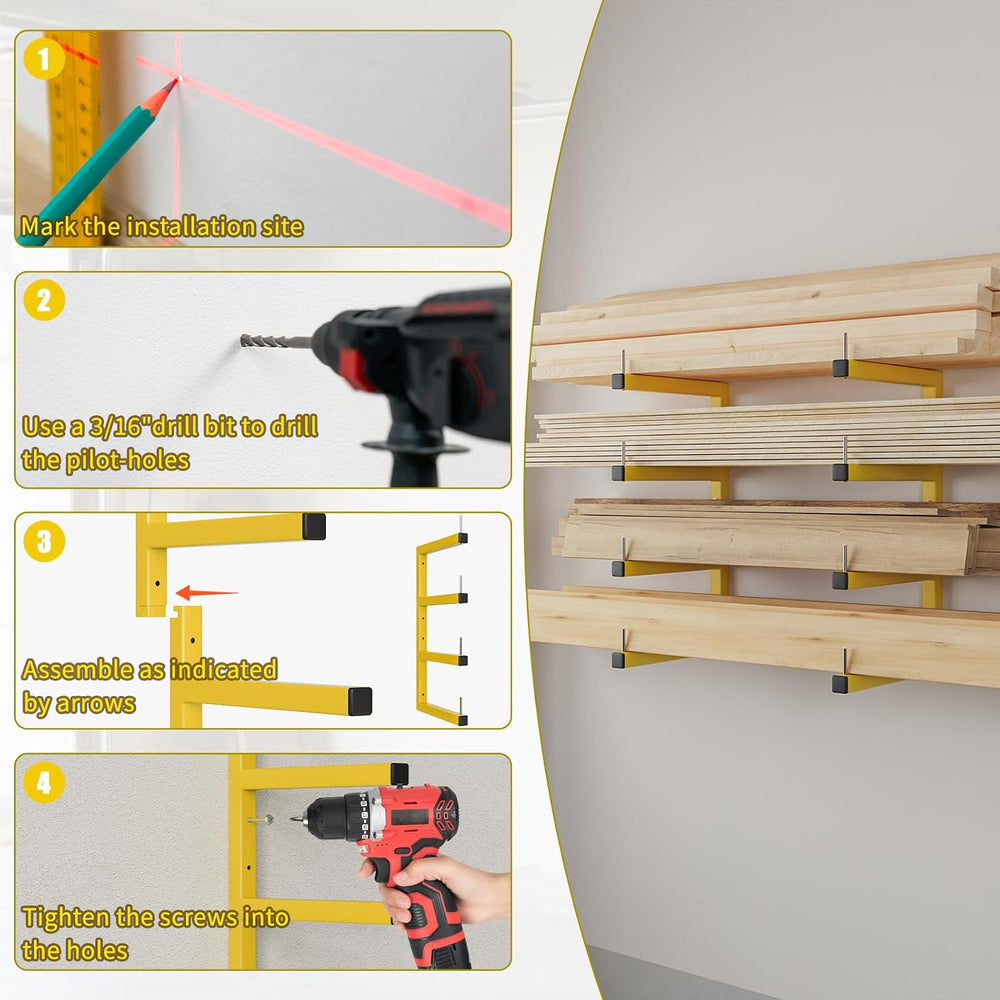 4-Pack Lumber Storage Rack, Wood Storage Racks Wall Mount, Heavy Duty Garage ...