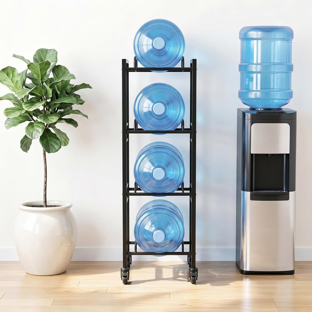 5 Gallon Water Jug Holder with 4 Locking Casters, 4-Tiers Water Jug Stand