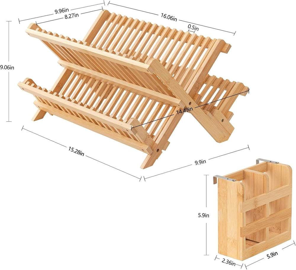 HBlife Bamboo Dish Drying Rack with Utensils Flatware Holder Set, 3-Tier Larg...
