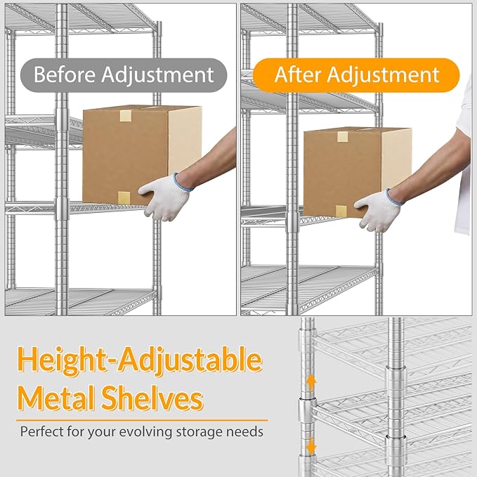 Himimi Storage Shelves with Wheels, 5-Tier Heavy Duty Steel Wire Rack Storage