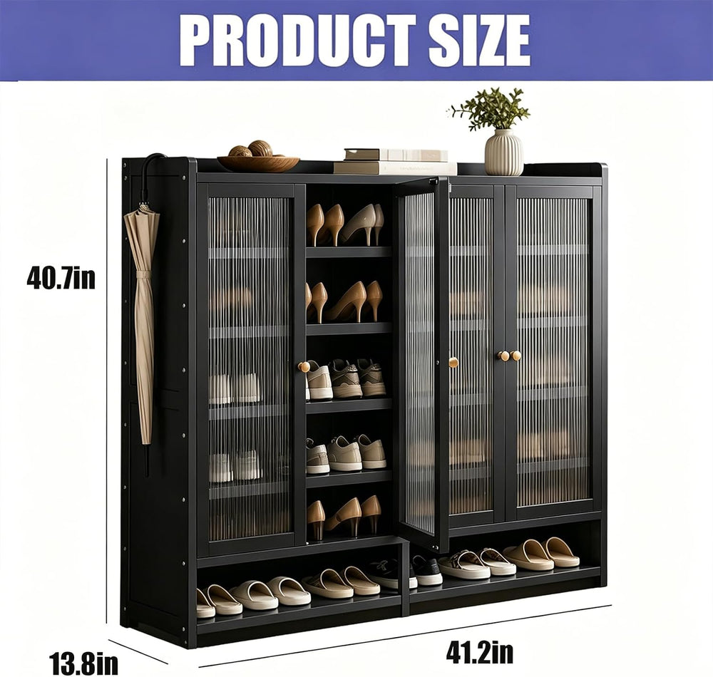 7 Tier Bamboo Shoe Cabinet - Shoe Storage Cabinet with Doors, 35-40 Pairs Bam...
