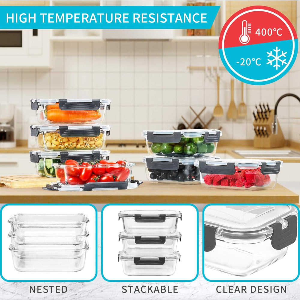 Skroam 10 Pack Glass Meal Prep Containers, 22 OZ Glass Airtight Food Storage ...