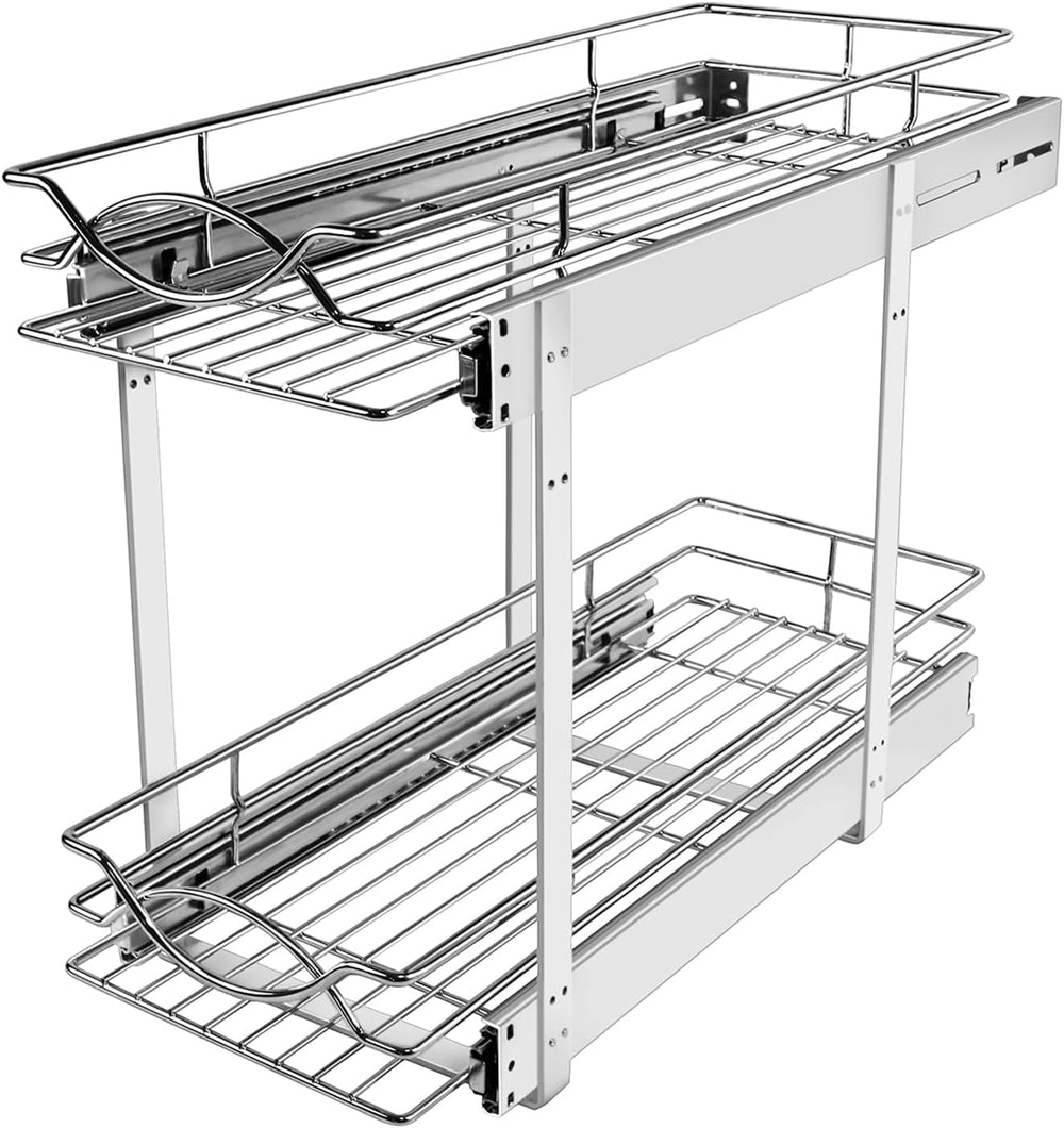 Sikarou Pull Out Cabinet Organizer 9"W 21"D 2-Tier Slide Out Storag...