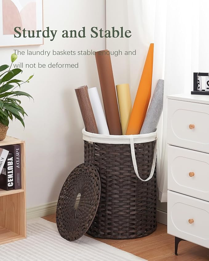Laundry Basket with Lid Round Rattan Laundry Hamper with Lid and Handles 29.1