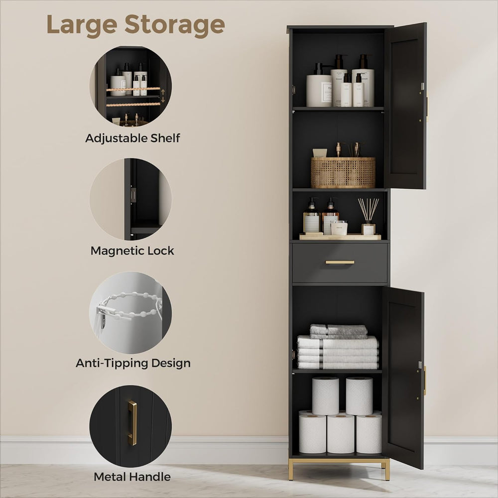 67" H Bathroom Storage Cabinet, Tall Bathroom Cabinet, Black