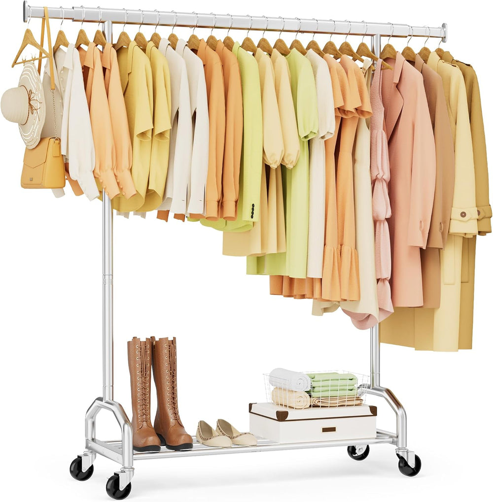 Heavy Duty Rolling Clothing Rack, 420 lbs Capacity Metal Clothes Rack with Wh...