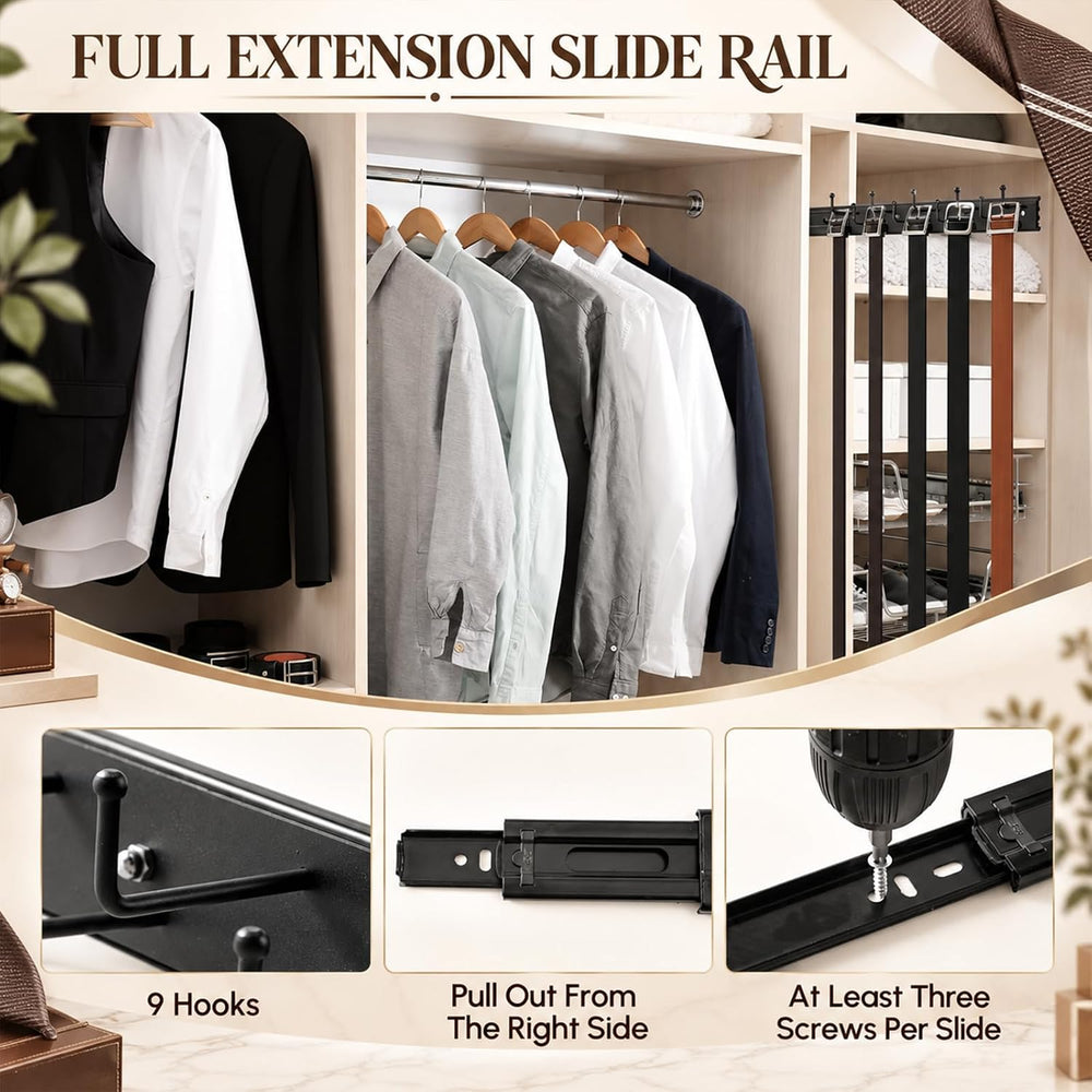 Blulu 2 Pcs 13.8'' Sliding Tie Rack Hangers for Closet, 9 Tie Each, B...