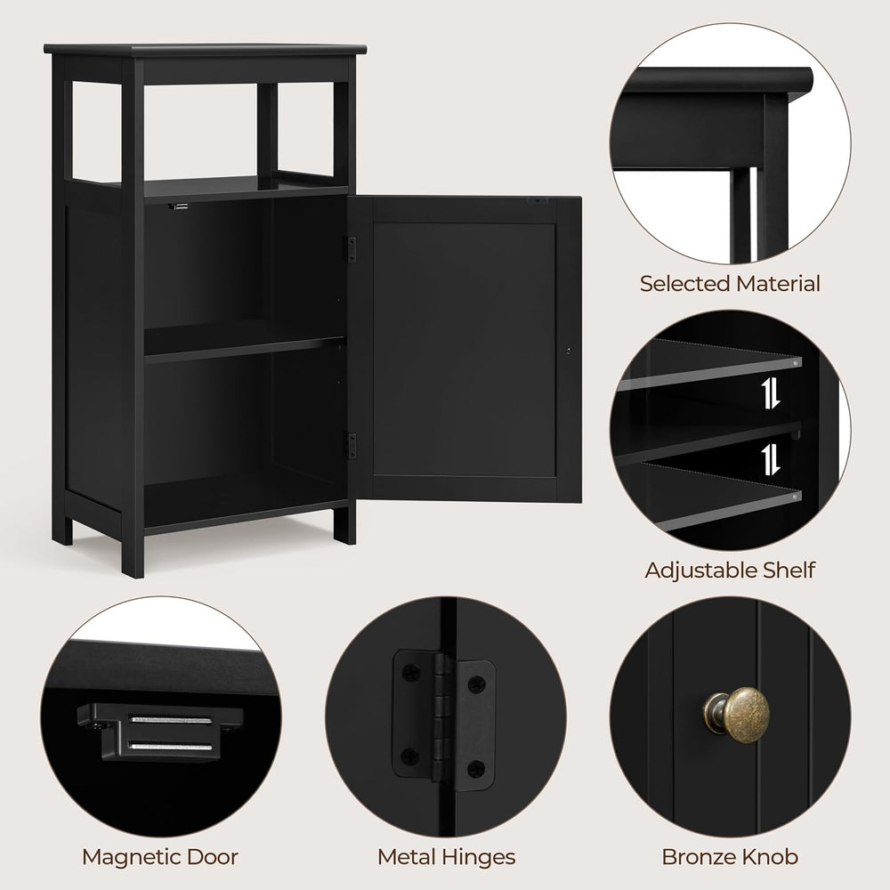 Yaheetech Small Bathroom Storage Cabinet with Door & Open Shelf, Black
