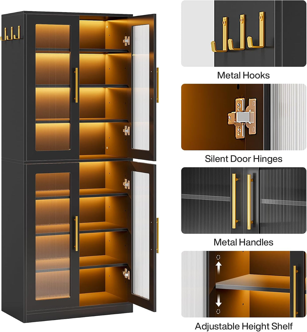 Tribesigns Black Shoe Storage Cabinet with Acrylic Doors and LED Lights, 8-Ti...