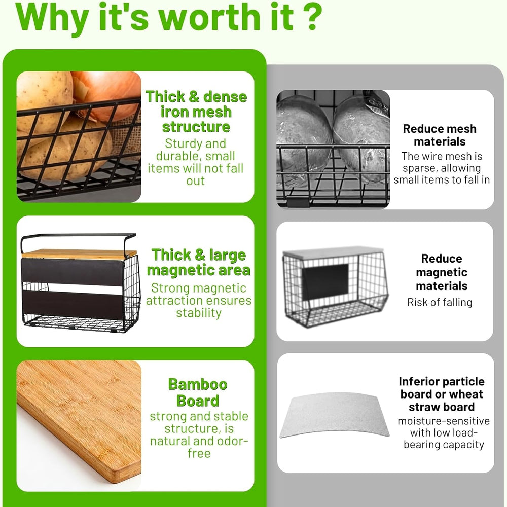 Magnetic Shelf for Fridge with Wood Lid, Fruit Potato and Onion Storage Bins,...
