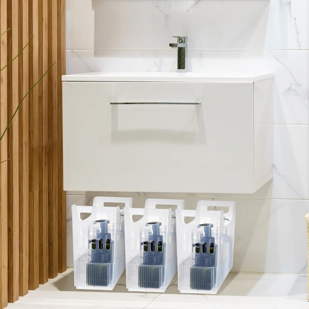 Qunclay 6 Plastic Freezer Organizer Bins with Wheel Set Clear Tall Narrow Kit...