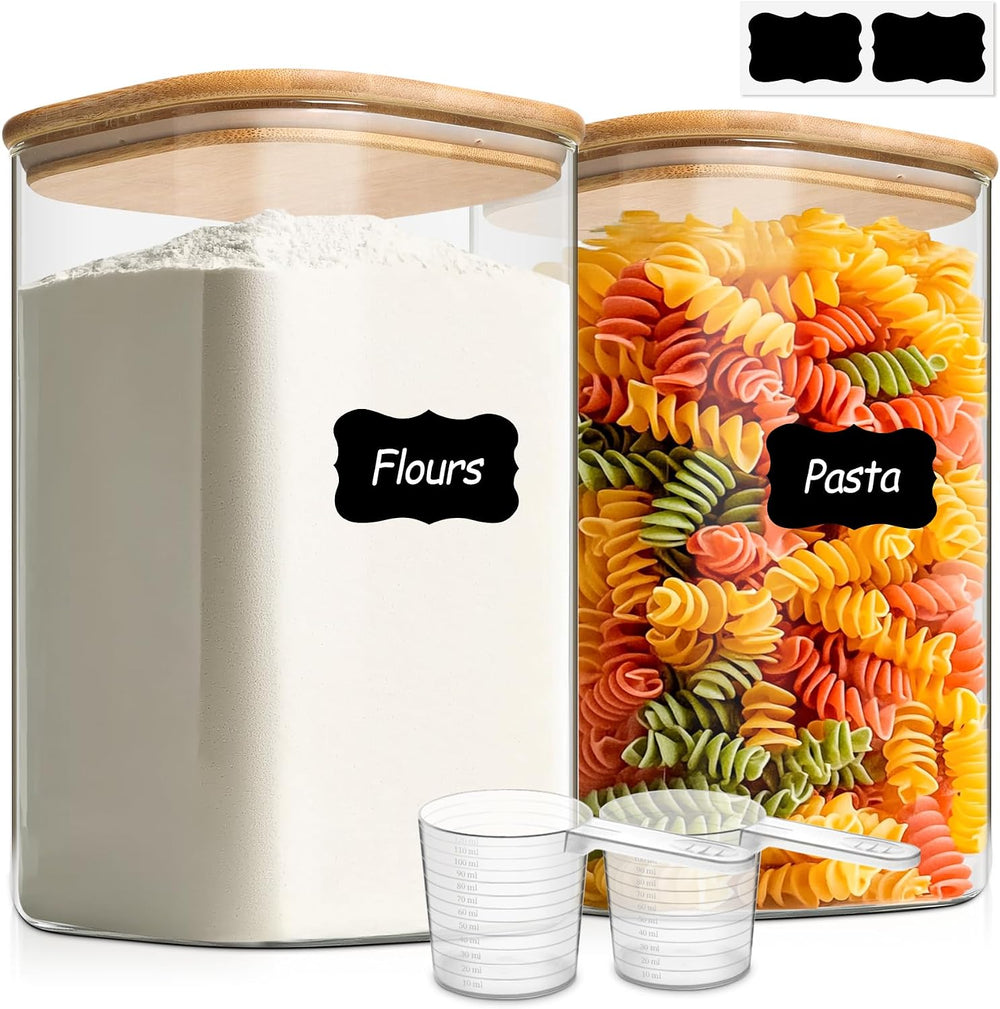 ComSaf Glass Storage Jars with Bamboo Lids 4.6 Qt 2 Pack Large Wide Mouth