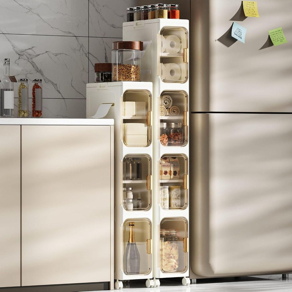 Slim Bathroom Storage Cabinet, Foldable & Movable Narrow Storage Organize...