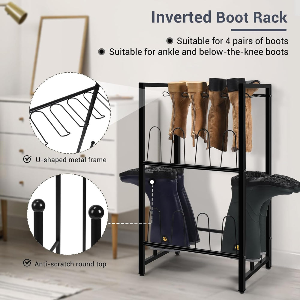 GADFISH Free Standing Shoe Racks, Vertical Boot Rack, Black Metal Boot Storag...