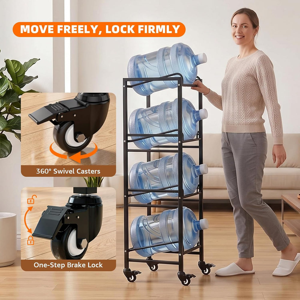 5 Gallon Water Jug Holder with 4 Locking Casters, 4-Tiers Water Jug Stand