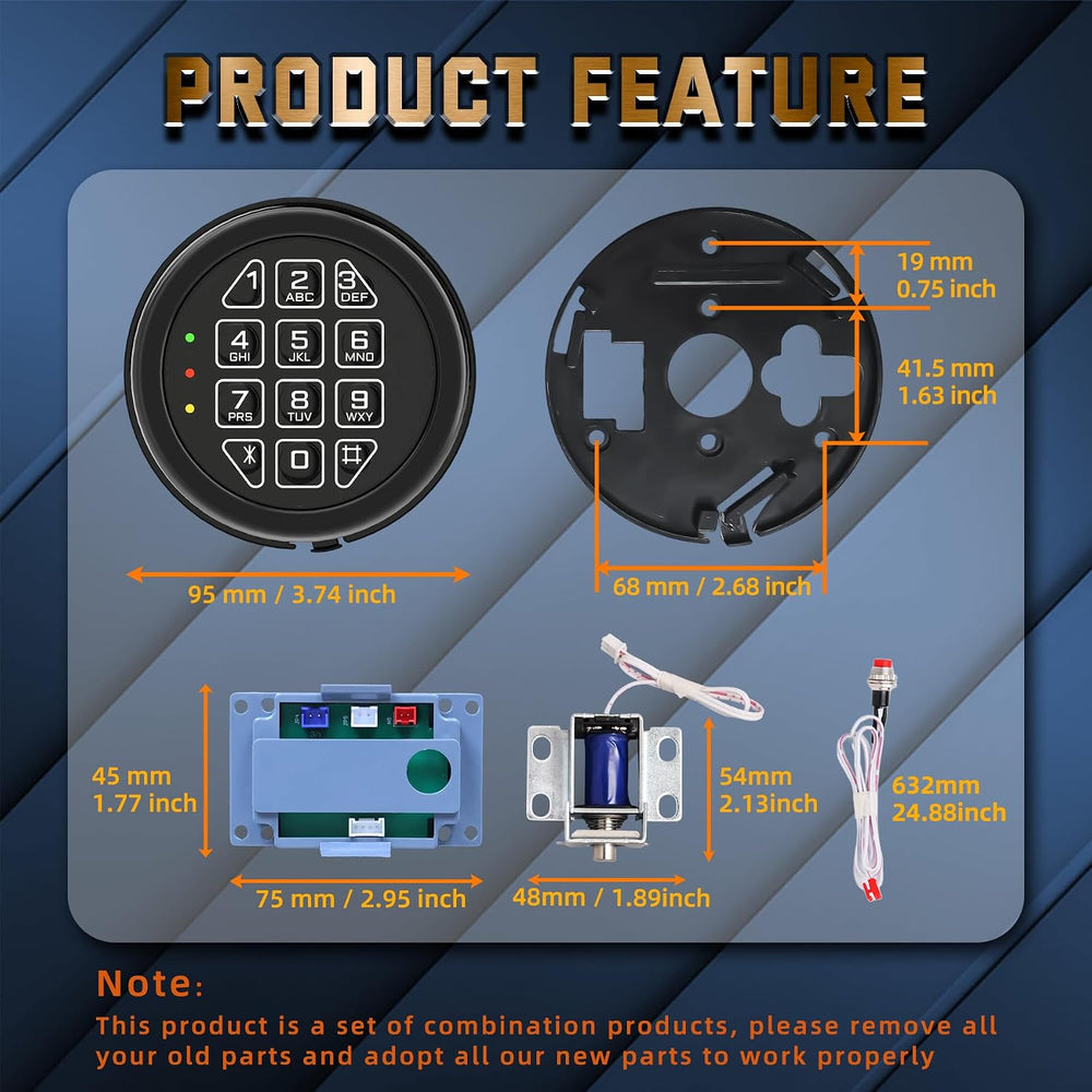 Electronic Gun Safe Lock Replacement Keypad with Solenoid Lock - Black