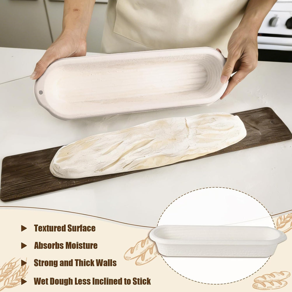 6-Pack 15 Inch Long Baguettes Proofing Basket Sourdough Banneton with Liner