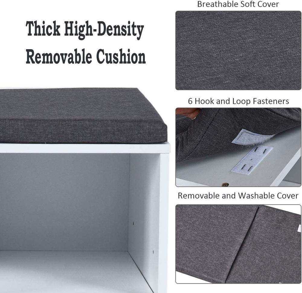 KOTEK Wooden Shoe Bench with Cushion, 10-Cube Shoe Rack Cabinet w/Adjustable ...