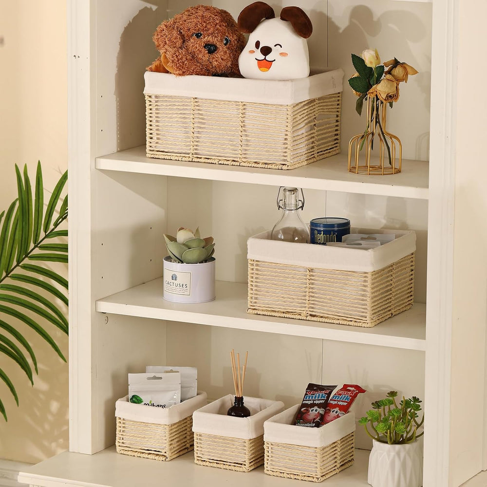 Vagusicc Wicker Storage Basket, Hand-Woven Paper Rope Basket, Rectangular Sma...
