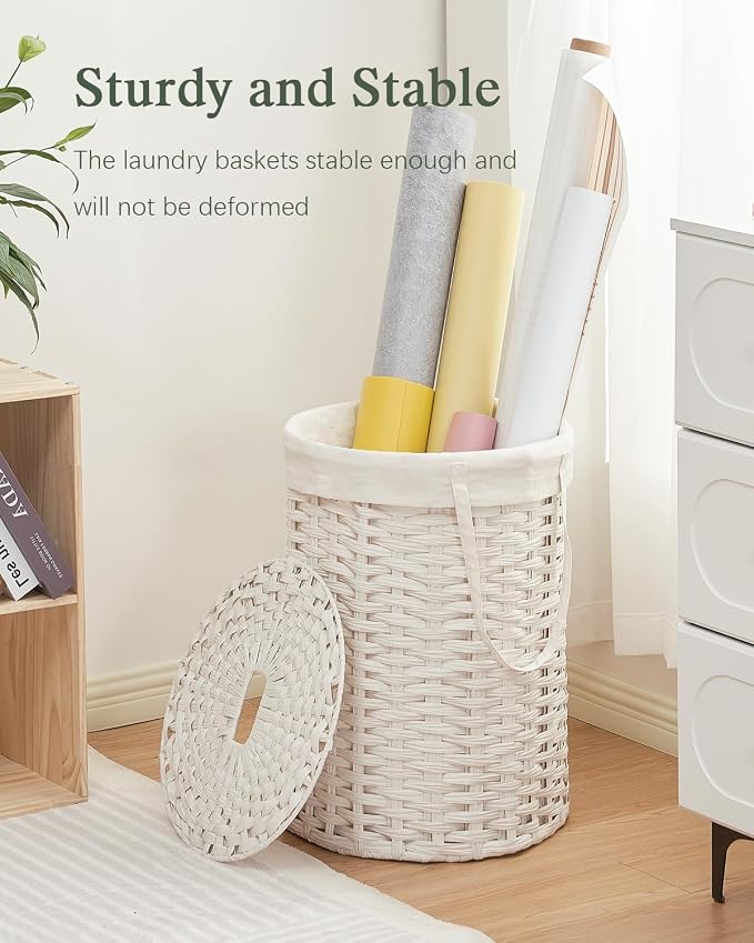 Laundry Hamper with Lid Laundry Basket with Lid 19.0 Gal Round Wicker Laundry