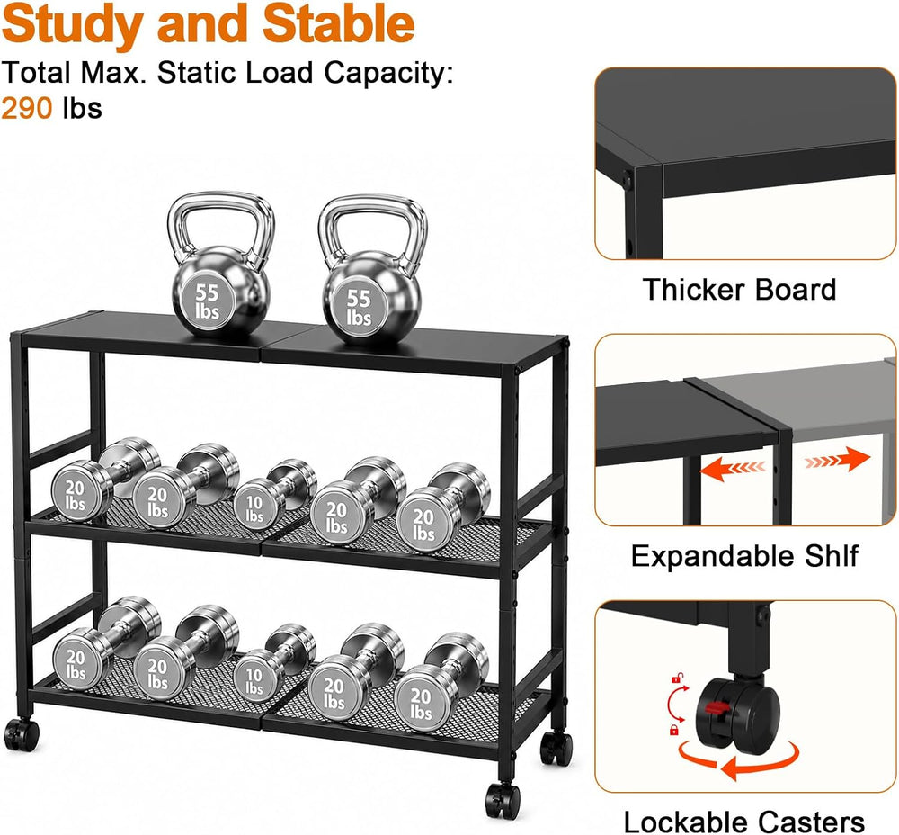 Expandable Metal Storage Shelves Rack with Wheels,3Tier Heavy Duty Shelving