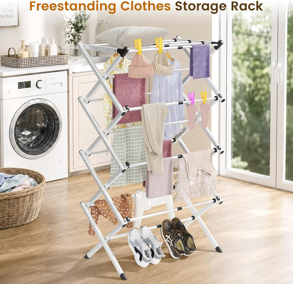 4-Tier Foldable Clothes Drying Rack, Adjustable Width 16.3"-27.95",...