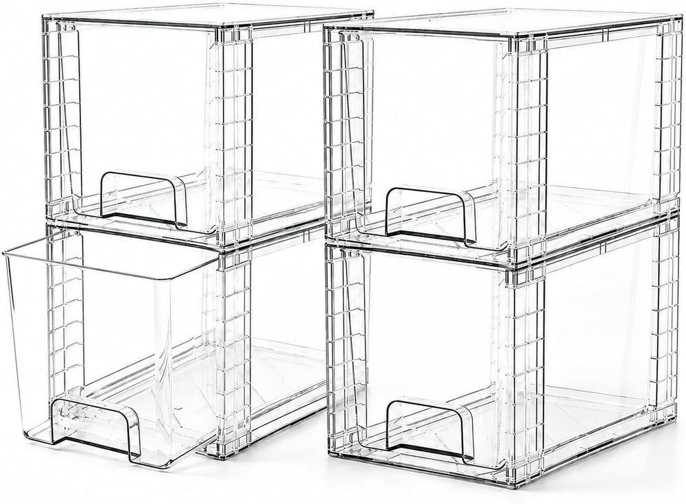 4 Pack Stackable Acrylic Storage Drawers – Clear Plastic Organizer Bins, Easy...