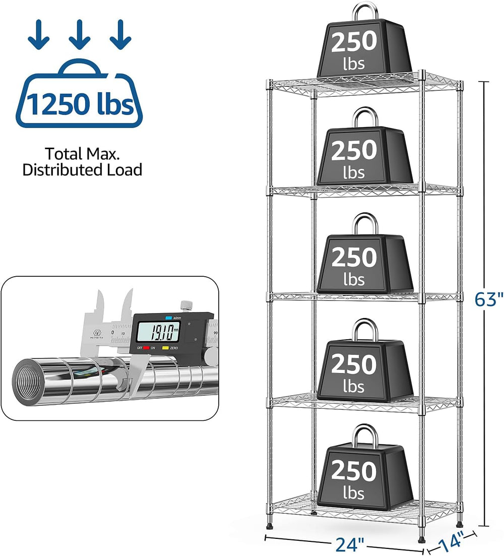 M MZG 1250 lbs 5 Tier Shelf Metal Storage Shelves Wire Rack Closet Organizers...