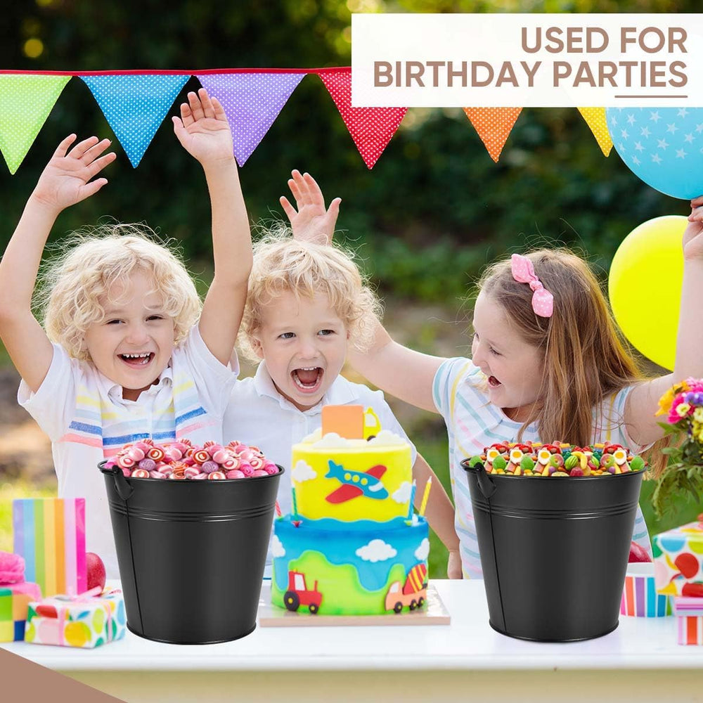 OBTANIM 7 Pack Black Metal Buckets with Handle Galvanized Ice Pails for Plant...