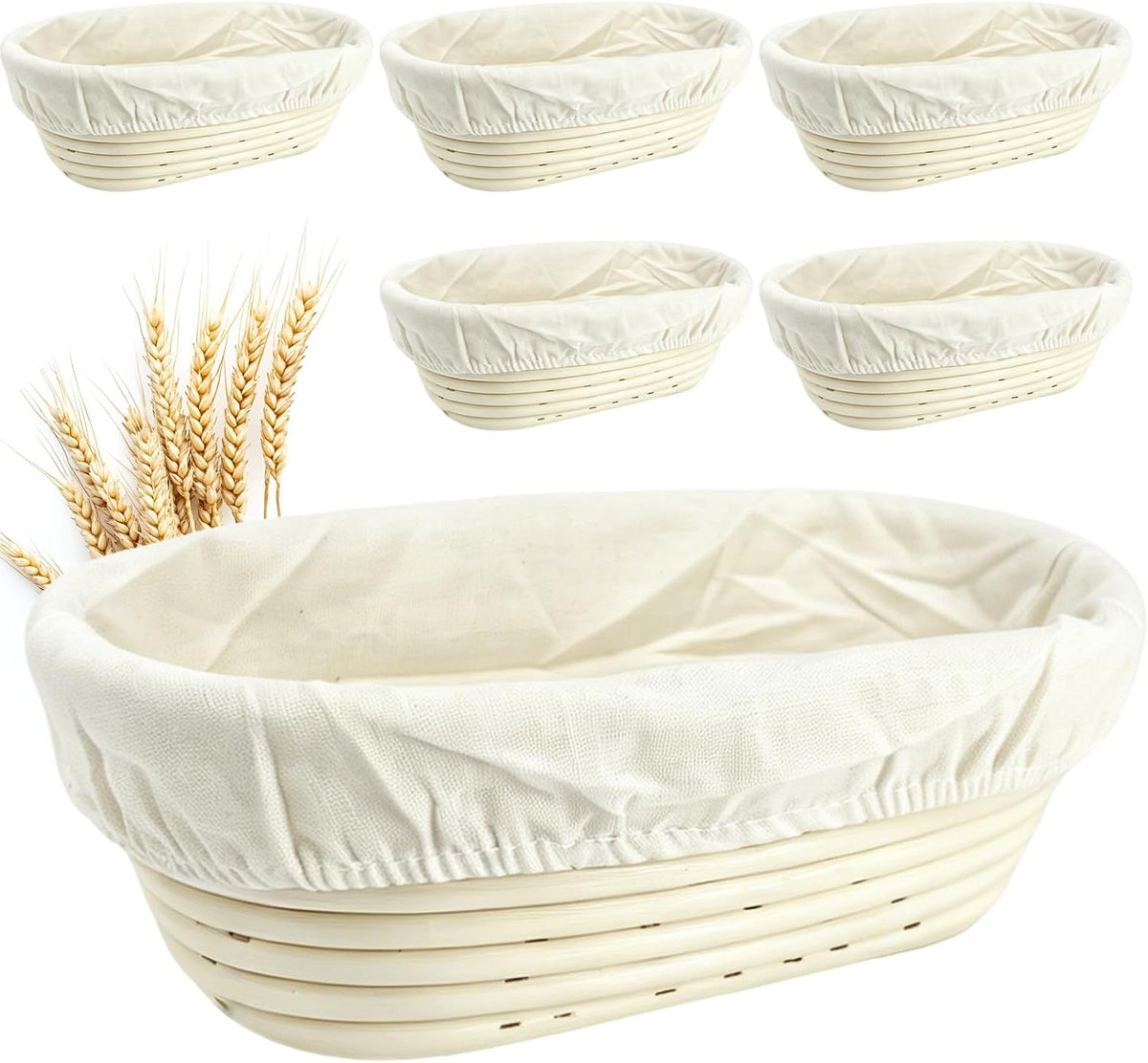 10 Inch banneton bread proofing basket, Set of 6 Natural Rattan Bread Proofing Basket with Linen Liners, Splinters-Free Handmade Brotform for Sourdough, Home & Professional Baking