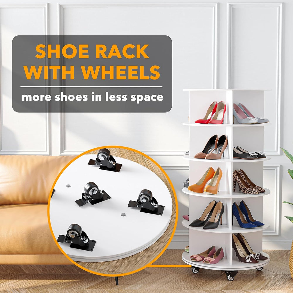 SpaceAid Spinning Shoe Rack with Wheels, 5 Tier Rotating Organizer Shoe Tower...