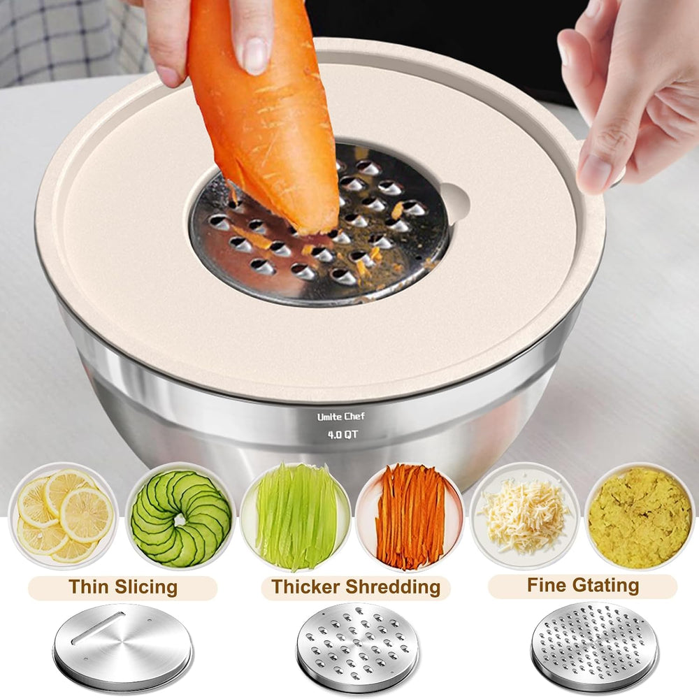 Umite Chef Mixing Bowls with Airtight Lids Set, 8PCS Stainless Steel Nesting ...