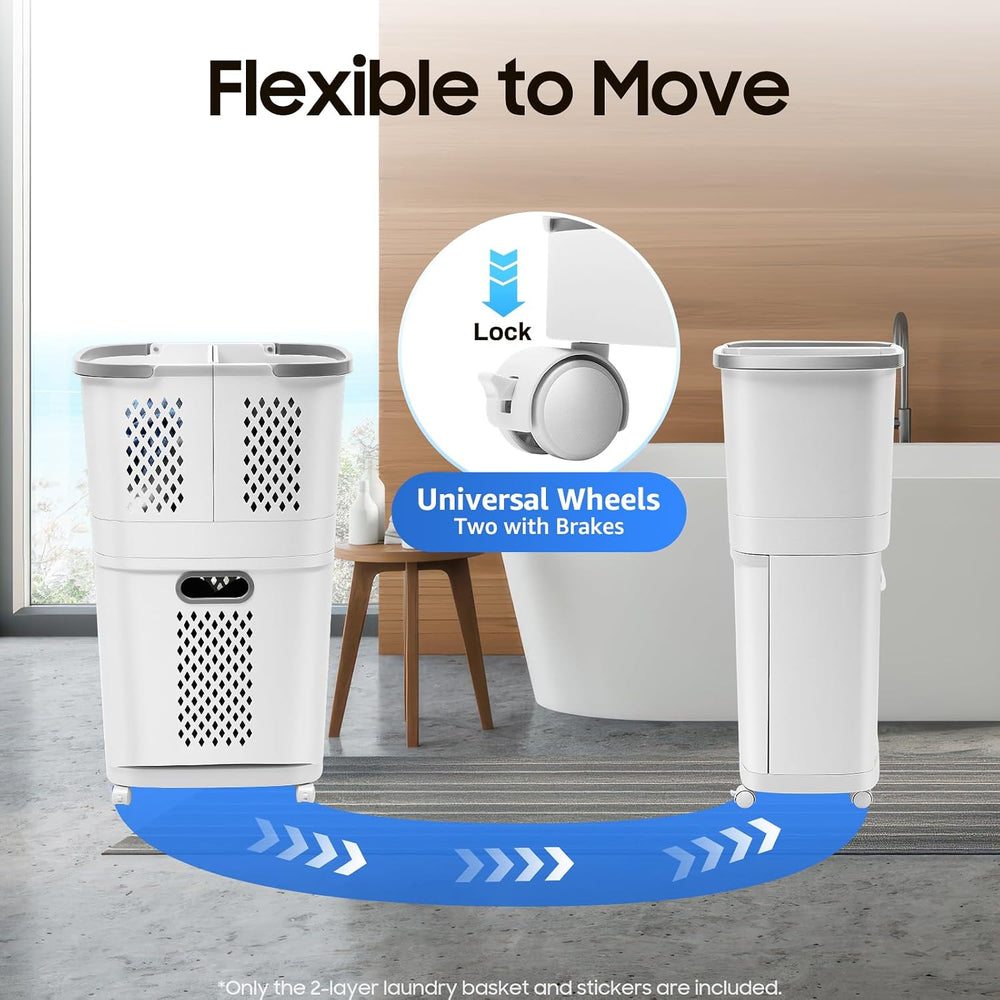 2 Tier Plastic Laundry Hamper, Removable Household Bathroom Clothes Storage B...