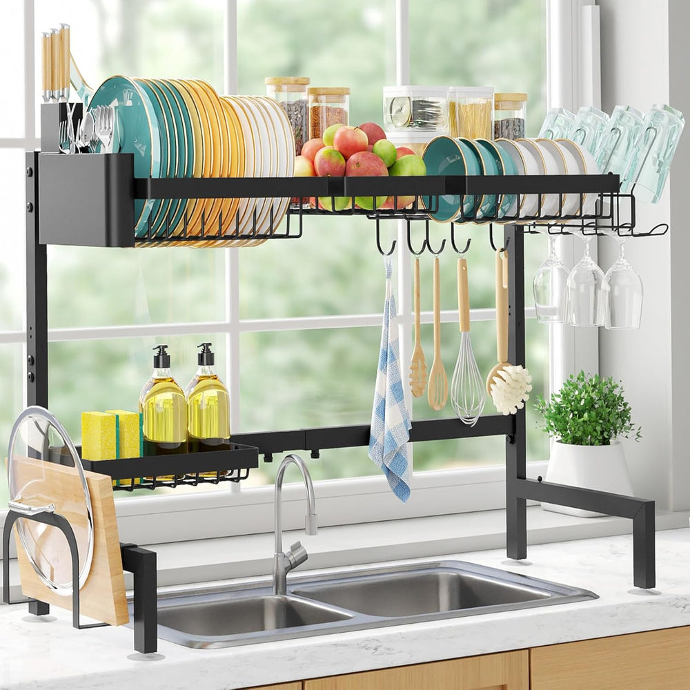 Sakugi Over The Sink Dish Drying Rack - Adjustable 2 Tier X-Large Capacity St...