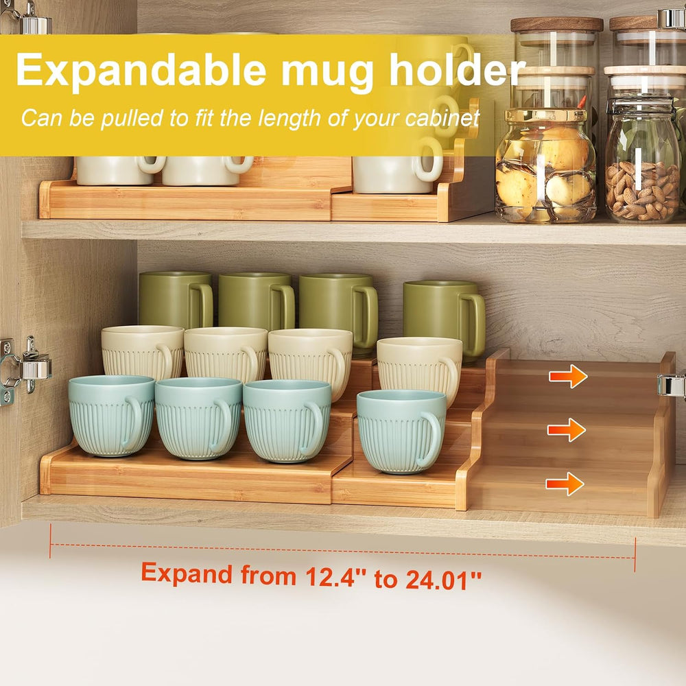 Hongtamoya 3-Tier Expandable Bamboo Mug Holder For Countertop Coffee Cup Hold...