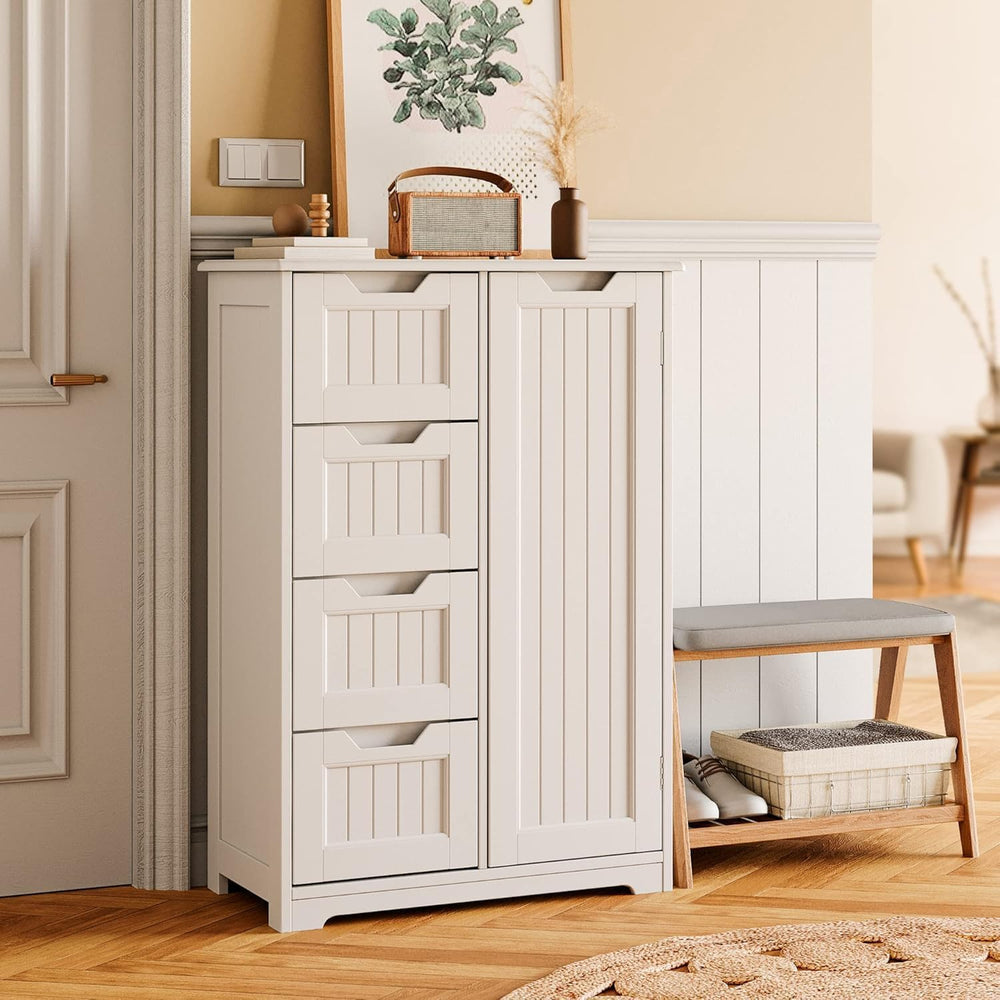 Gizoon Small Coffee Bar Cabinet with 4 Drawers and Door, White