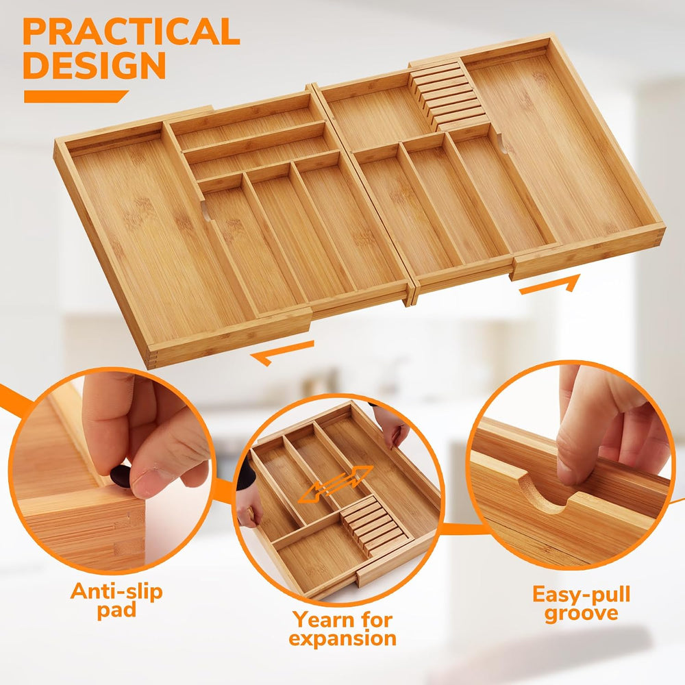 BAMEOS Expandable Silverware Drawer Organizer with Removable Knife Blocks, Ba...