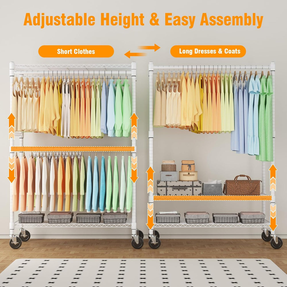 Himimi Double Rods Clothes Rack Heavy Duty,Adjustable Metal Garment Rack with...
