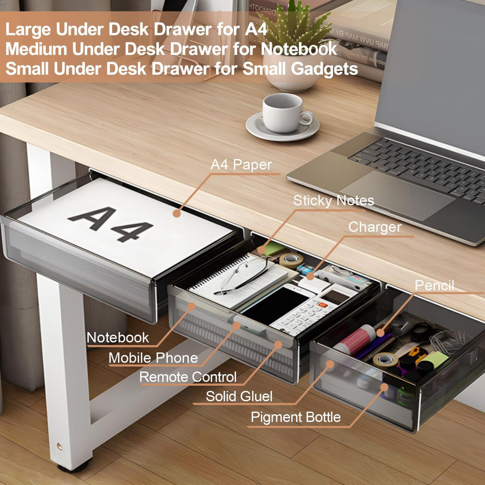 SVNNELP Under Desk Table Drawer Storage Organizer,3 Pack Large & Medium &...