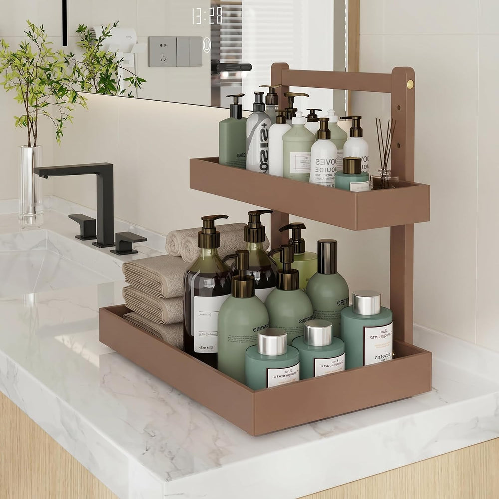 Under Sink Organizer, L-Shaped 2 Tier Pull Out Cabinet Organizer