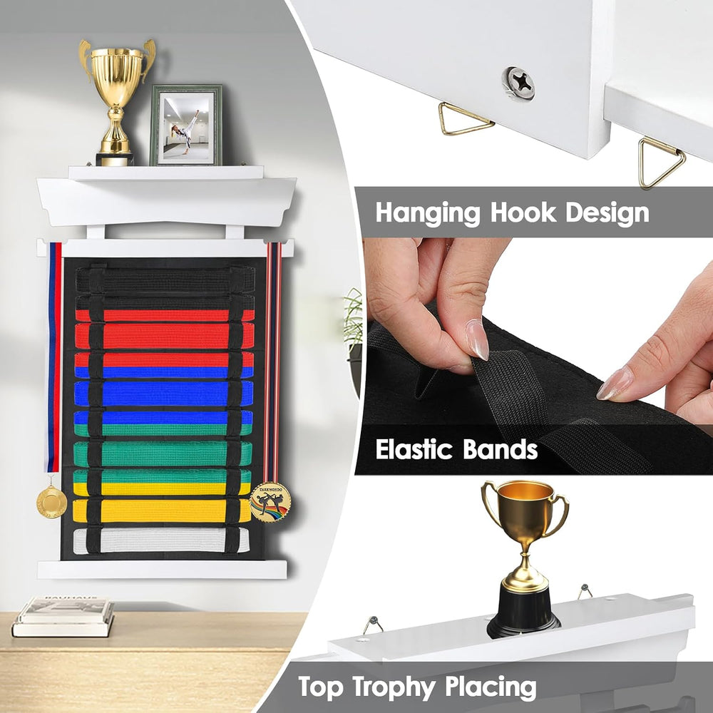 10 Belts Karate Belt Display Rack with Personalized Stickers